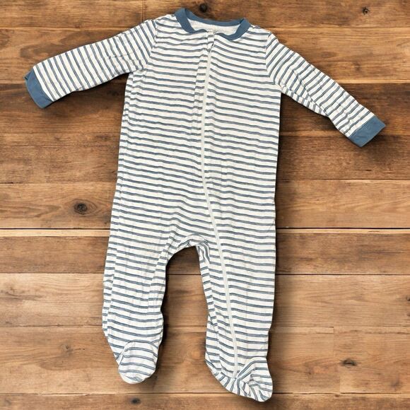 Milkberry Baby Sleeper 6–9M Blue White Stripe Bamboo Zip Footed Pajamas - Picture 1 of 4